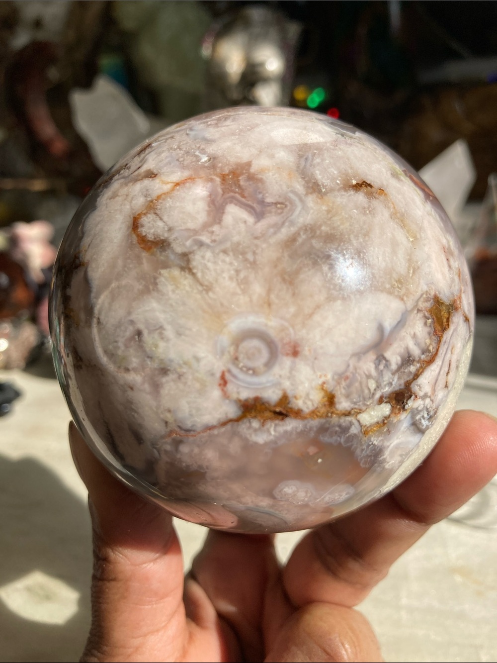 Polished Black flower Agate Sphere - Decorative Home Accent